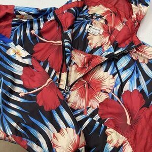 Standard Issue MUnisex Hibiscus Palm Kangaroo Pocket Pullover Quarter Zip Hoodie